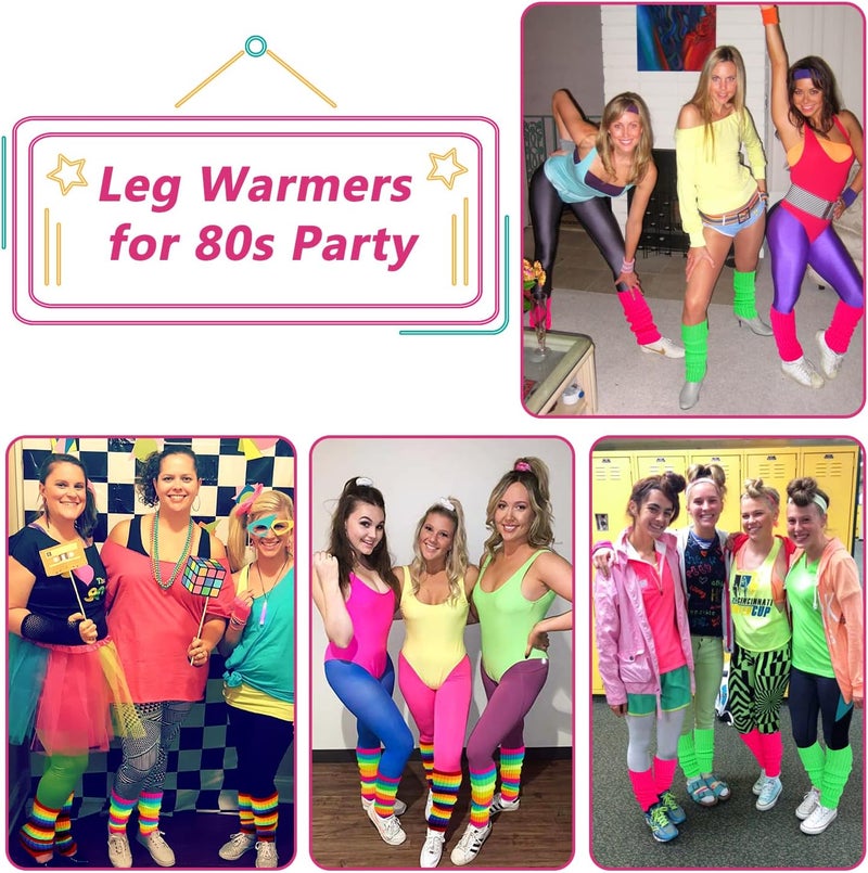 Junely 2 Pairs Leg Warmers for Women 80s Ribbed Knit Leg Warmer Pack for Ballet Dance Figure Skating Yoga Party Neon - Image 2